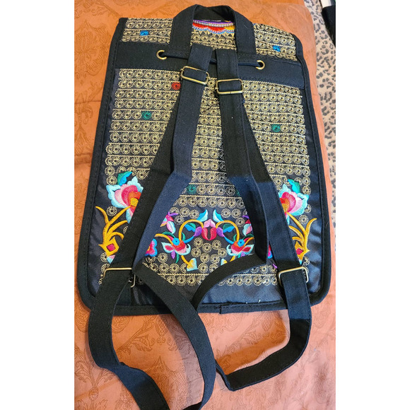 Backpack Bag Women's Multicolor Sling Bird Floral Embroidered Drawstring (AH) - Picture 5 of 6